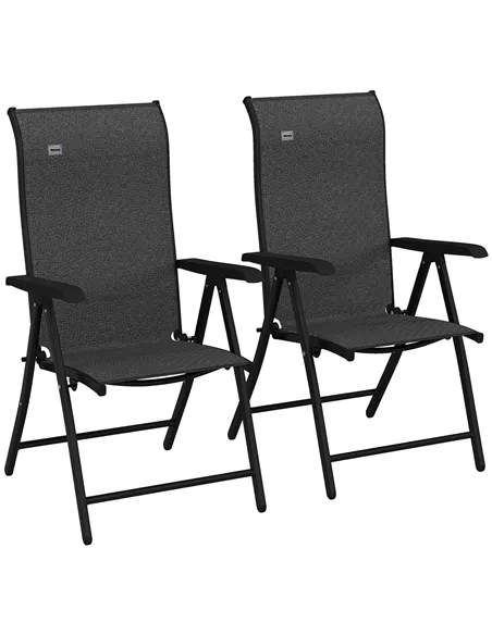 Outsunny Set of Two Folding Garden Chairs, with Seven-Position Adjustable Backs - Grey