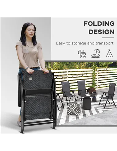 Outsunny Set of Two Folding Garden Chairs, with Seven-Position Adjustable Backs - Grey