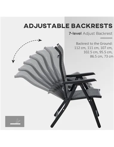 Outsunny Set of Two Folding Garden Chairs, with Seven-Position Adjustable Backs - Grey