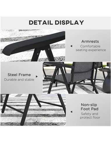 Outsunny Set of Two Folding Garden Chairs, with Seven-Position Adjustable Backs - Grey