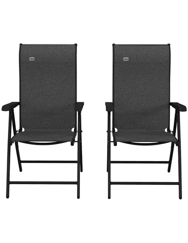 Outsunny Set of Two Folding Garden Chairs, with Seven-Position Adjustable Backs - Grey