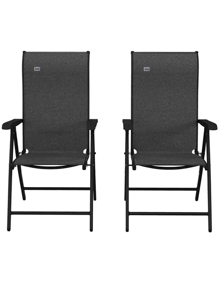 Outsunny Set of Two Folding Garden Chairs, with Seven-Position Adjustable Backs - Grey