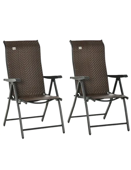 Outsunny Set of Two Folding Garden Chairs, with Seven-Position Adjustable Backs - Brown