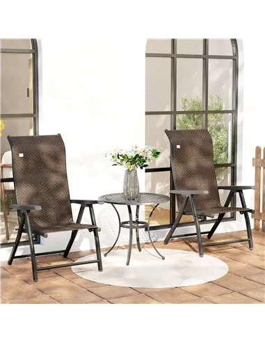 Outsunny Set of Two Folding Garden Chairs, with Seven-Position Adjustable Backs - Brown