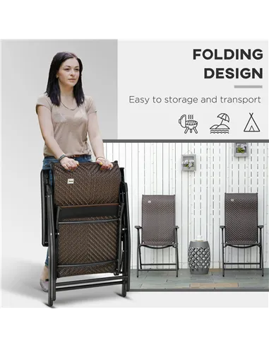Outsunny Set of Two Folding Garden Chairs, with Seven-Position Adjustable Backs - Brown