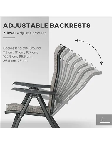 Outsunny Set of Two Folding Garden Chairs, with Seven-Position Adjustable Backs - Brown