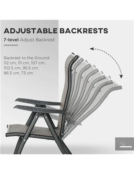 Outsunny Set of Two Folding Garden Chairs, with Seven-Position Adjustable Backs - Brown