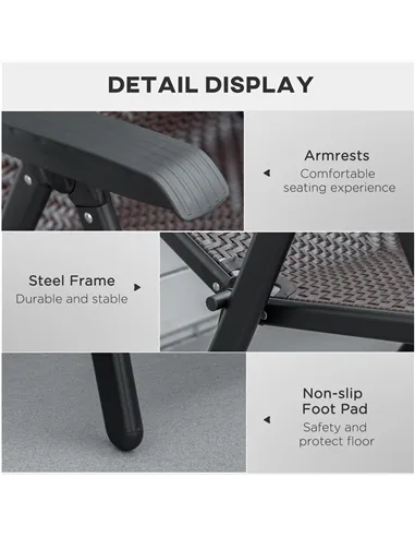 Outsunny Set of Two Folding Garden Chairs, with Seven-Position Adjustable Backs - Brown