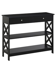 HOMCOM Console Table Side Desk w/ Shelves Drawers Open Top X Support Frame Living Room Hallway Home Office Furniture Black