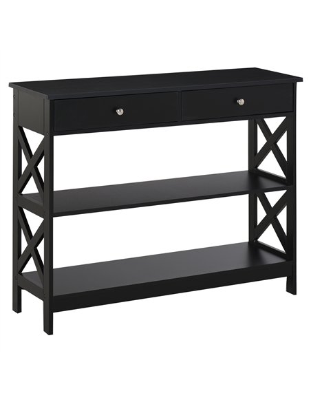 HOMCOM Console Table Side Desk w/ Shelves Drawers Open Top X Support Frame Living Room Hallway Home Office Furniture Black
