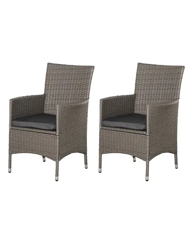 Outsunny 2 Pieces Outdoor PE Rattan Dining Chairs Set with Cushion, Garden Armchair with Armrests, High Backrest, Metal Frame Pa