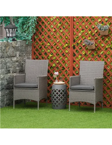 Outsunny 2 Pieces Outdoor PE Rattan Dining Chairs Set with Cushion, Garden Armchair with Armrests, High Backrest, Metal Frame Pa