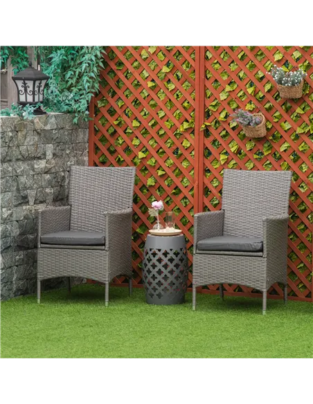 Outsunny 2 Pieces Outdoor PE Rattan Dining Chairs Set with Cushion, Garden Armchair with Armrests, High Backrest, Metal Frame Pa