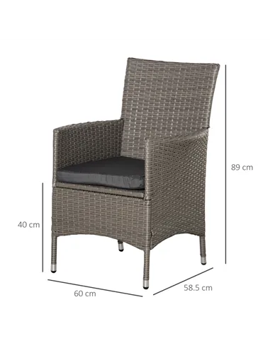 Outsunny 2 Pieces Outdoor PE Rattan Dining Chairs Set with Cushion, Garden Armchair with Armrests, High Backrest, Metal Frame Pa