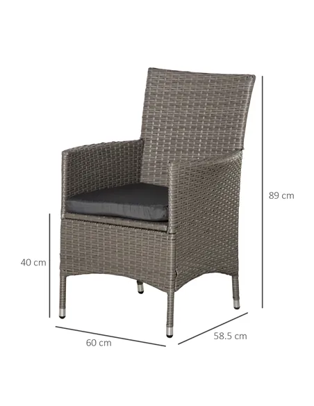 Outsunny 2 Pieces Outdoor PE Rattan Dining Chairs Set with Cushion, Garden Armchair with Armrests, High Backrest, Metal Frame Pa