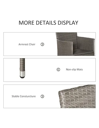 Outsunny 2 Pieces Outdoor PE Rattan Dining Chairs Set with Cushion, Garden Armchair with Armrests, High Backrest, Metal Frame Pa