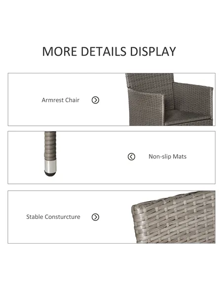 Outsunny 2 Pieces Outdoor PE Rattan Dining Chairs Set with Cushion, Garden Armchair with Armrests, High Backrest, Metal Frame Pa