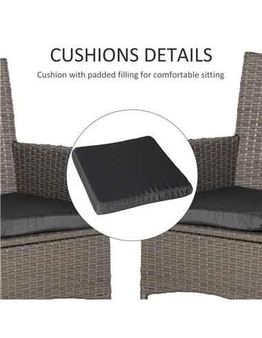 Outsunny 2 Pieces Outdoor PE Rattan Dining Chairs Set with Cushion, Garden Armchair with Armrests, High Backrest, Metal Frame Pa