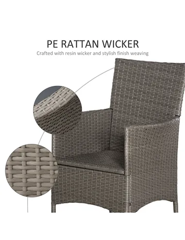 Outsunny 2 Pieces Outdoor PE Rattan Dining Chairs Set with Cushion, Garden Armchair with Armrests, High Backrest, Metal Frame Pa