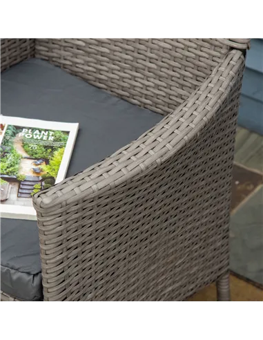 Outsunny 2 Pieces Outdoor PE Rattan Dining Chairs Set with Cushion, Garden Armchair with Armrests, High Backrest, Metal Frame Pa