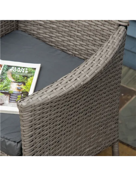 Outsunny 2 Pieces Outdoor PE Rattan Dining Chairs Set with Cushion, Garden Armchair with Armrests, High Backrest, Metal Frame Pa