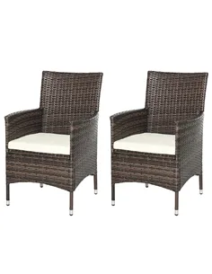 Outsunny 2 PC Outdoor Rattan Armchair Dining Chair Garden Patio Furniture w/ Armrests Cushions Mixed Brown