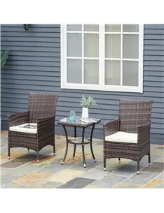 Outsunny 2 PC Outdoor Rattan Armchair Dining Chair Garden Patio Furniture w/ Armrests Cushions Mixed Brown 2