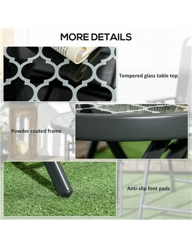 Outsunny Φ45cm Garden Side Table, Outdoor Round Folding Patio Table with Imitation Marble Glass Top, Small Coffee Table, Black a