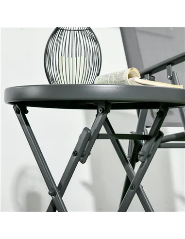 Outsunny Φ45cm Garden Side Table, Outdoor Round Folding Patio Table with Imitation Marble Glass Top, Small Coffee Table, Black a