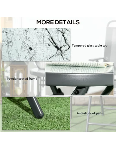 Outsunny Φ45cm Garden Side Table, Outdoor Round Folding Patio Table with Imitation Marble Glass Top, Small Coffee Table, White