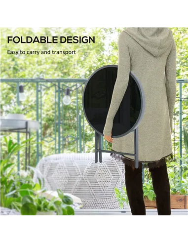 Outsunny Φ45cm Garden Side Table, Outdoor Round Folding Patio Table with Imitation Marble Glass Top, Small Coffee Table, Black
