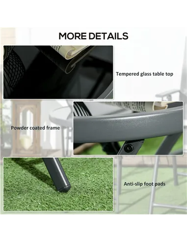 Outsunny Φ45cm Garden Side Table, Outdoor Round Folding Patio Table with Imitation Marble Glass Top, Small Coffee Table, Black