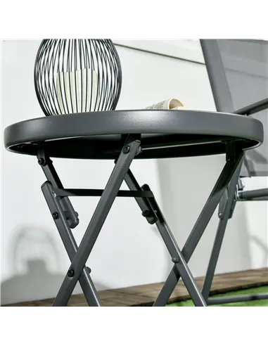 Outsunny Φ45cm Garden Side Table, Outdoor Round Folding Patio Table with Imitation Marble Glass Top, Small Coffee Table, Black