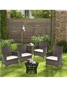 Outsunny 4 PC Rattan Chair Set, Patio Sofa Chairs Set, Cushioned Outdoor Rattan Furniture 2