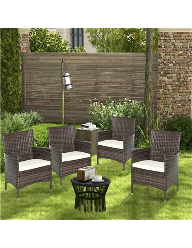 Outsunny 4 PC Rattan Chair Set, Patio Sofa Chairs Set, Cushioned Outdoor Rattan Furniture