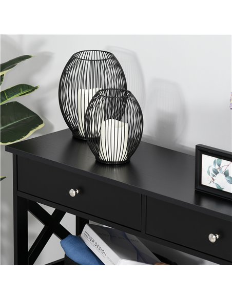 HOMCOM Console Table Side Desk w/ Shelves Drawers Open Top X Support Frame Living Room Hallway Home Office Furniture Black