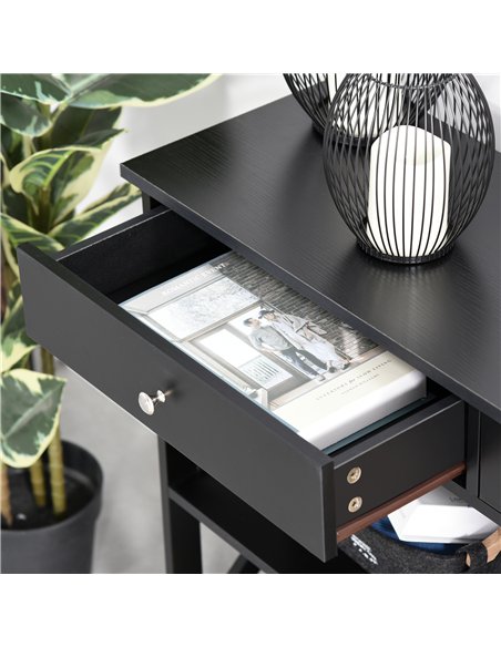 HOMCOM Console Table Side Desk w/ Shelves Drawers Open Top X Support Frame Living Room Hallway Home Office Furniture Black