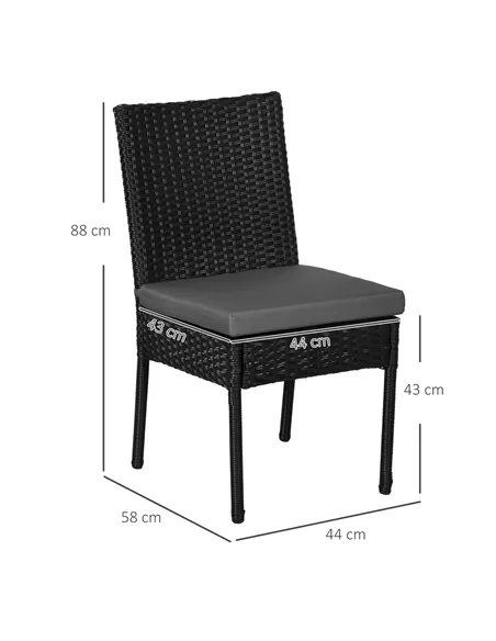 Outsunny Set of Two Armless Rattan Garden Chairs - Black