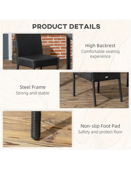Outsunny Set of Two Armless Rattan Garden Chairs - Black