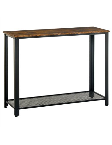 HOMCOM Industrial Console Table，Entryway Table w/Bottom Mesh Shelf Metal Frame Vintage Sofa Table for Hallway, Living Room, Rust