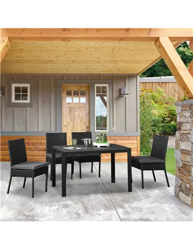 Outsunny Set of Four Armless Rattan Garden Chairs - Black