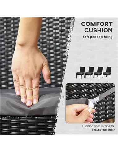 Outsunny Set of Four Armless Rattan Garden Chairs - Black