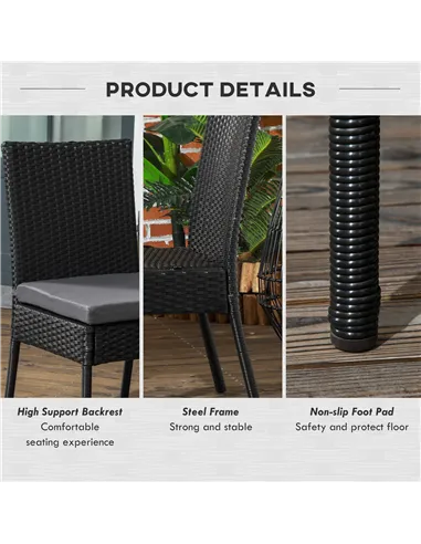 Outsunny Set of Four Armless Rattan Garden Chairs - Black