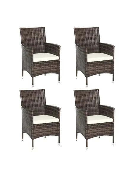 Outsunny 4 PC Rattan Chair Set, Patio Sofa Chairs Set, Cushioned Outdoor Rattan Furniture