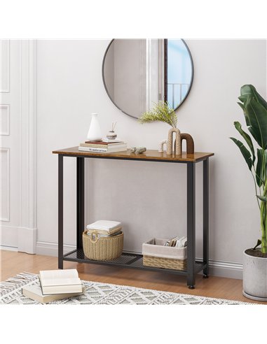 HOMCOM Industrial Console Table，Entryway Table w/Bottom Mesh Shelf Metal Frame Vintage Sofa Table for Hallway, Living Room, Rust