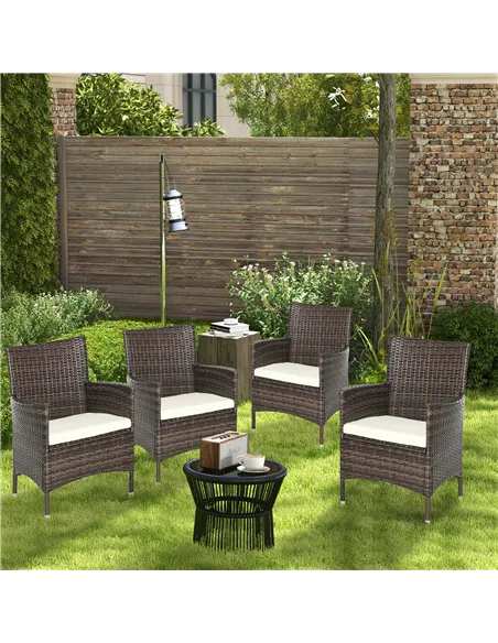 Outsunny 4 PC Rattan Chair Set, Patio Sofa Chairs Set, Cushioned Outdoor Rattan Furniture