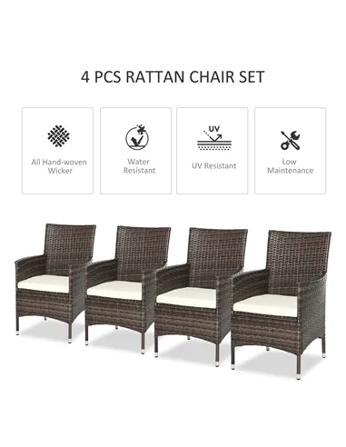 Outsunny 4 PC Rattan Chair Set, Patio Sofa Chairs Set, Cushioned Outdoor Rattan Furniture