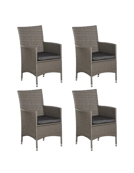 Outsunny Set of Four Rattan Armchairs, with Cushions - Grey