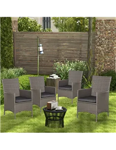Outsunny Set of Four Rattan Armchairs, with Cushions - Grey 2