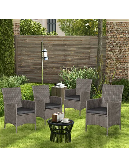Outsunny Set of Four Rattan Armchairs, with Cushions - Grey